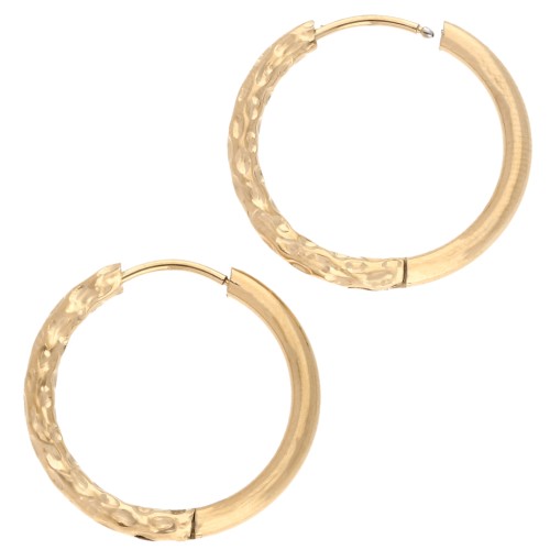 Reversible hammered round hoop 23mm Wire 2.5 mm Stainless steel 316L and 201 Gold x2
