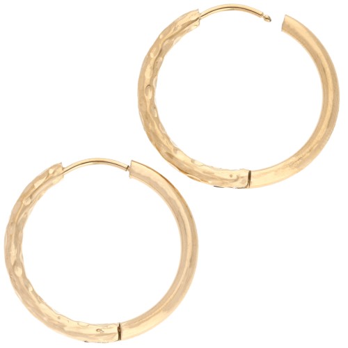 Reversible hammered round hoop 25mm Wire 2.5 mm Stainless steel 316L and 201 Gold x2