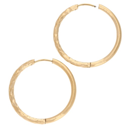 Reversible hammered round hoop 30mm Wire 2.5 mm Stainless steel 316L and 201 Gold x2