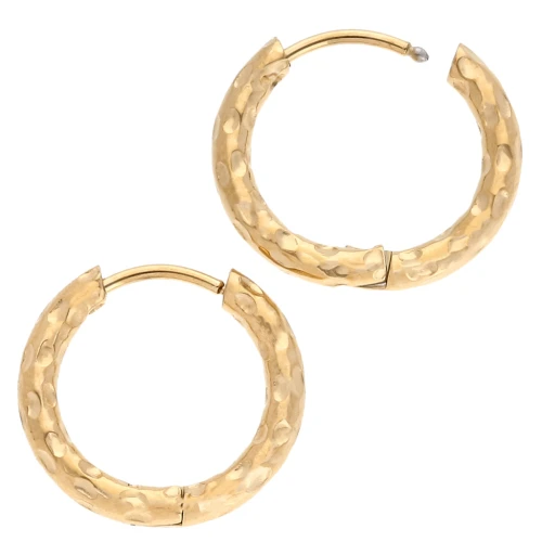 Hammered round hoop 17 mm - Wire 2.5 mm - Stainless steel 316L and 201 Gold x2