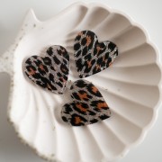 31x32 mm Acetate Heart Pendant - Black Leopard Glitter - Orange x1