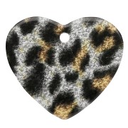 21x18 mm Acetate Heart Pendant - Black Leopard Glitter - Yellow x1