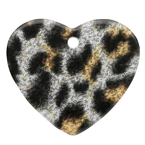 21x18 mm Acetate Heart Pendant - Black Leopard Glitter - Yellow x1
