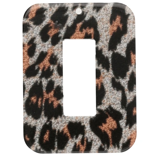 40x30 mm hollow rectangle acrylic pendant - Black Leopard Glitter - Orange