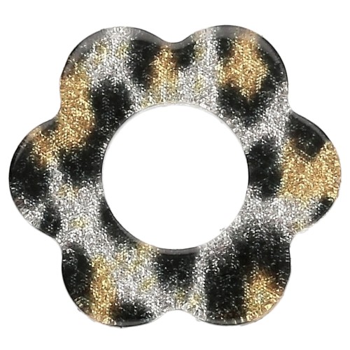 18 mm Acetate Flower Pendant - Black Leopard Glitter - Yellow x1