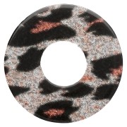 20 mm Acetate Donuts Pendant - Black Leopard Glitter - Orange x1