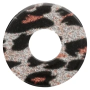 20 mm Acetate Donuts Pendant - Black Leopard Glitter - Orange x1