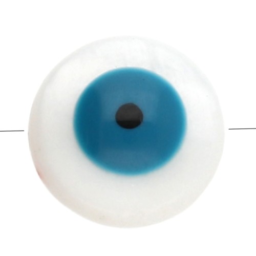 10 mm round mother-of-pearl bead with eye pattern - Duck Blue x1