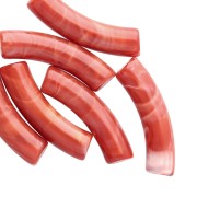 32x8 mm curved tube beads in opaque acrylic - Terracotta marbled x6