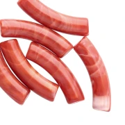 32x8 mm curved tube beads in opaque acrylic - Terracotta marbled x6