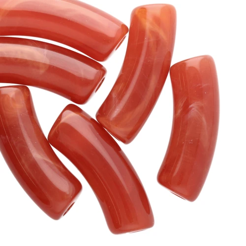 Curved tube beads 35x11 mm in translucent acrylic - Terracotta marbled x6