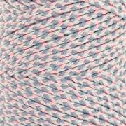 2.5 mm braided cotton cord - made in France - Light pink - Grey x100m
