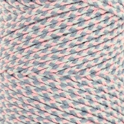 2.5 mm braided cotton cord - made in France - Light pink - Grey x100m