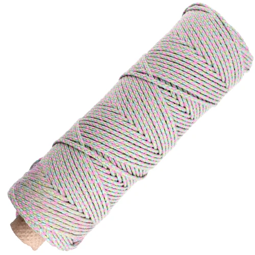 2.5 mm French braided cotton cord - Light green - Blue - Pink x100m