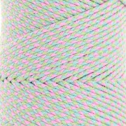 2.5 mm French braided cotton cord - Light green - Blue - Pink x100m