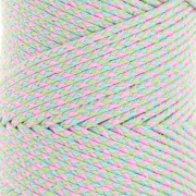 2.5 mm French braided cotton cord - Light green - Blue - Pink x100m