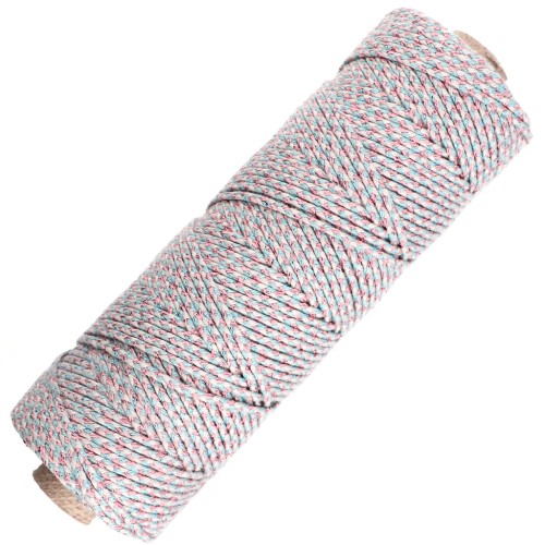 2.5 mm braided cotton cord - made in France - Multi Bleu - Doré rose x100m