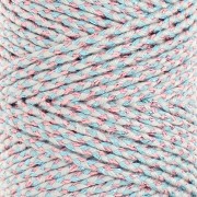 2.5 mm braided cotton cord - made in France - Multi Bleu - Doré rose x100m