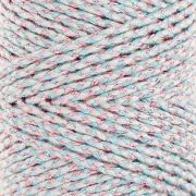 2.5 mm braided cotton cord - made in France - Multi Bleu - Doré rose x100m
