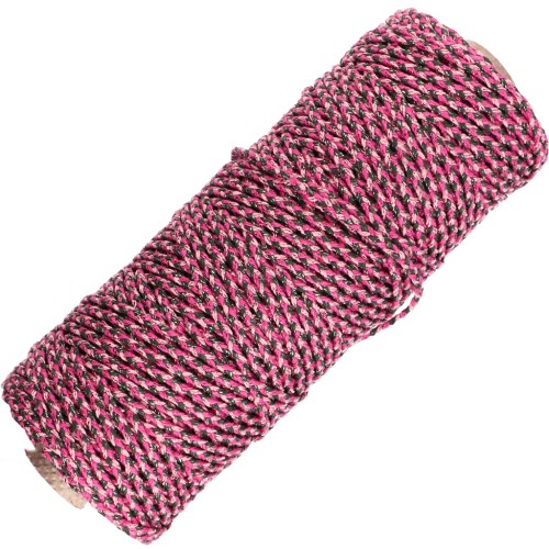 3 mm braided cotton cord - made in France - Multi rose - Grey x100m