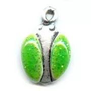 Ladybird charm Enamelled green with spangles 16mm x1