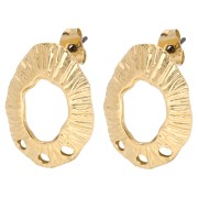 Oval hollow textured stud earrings 23x16 mm 3 holes - Gold-plated x2