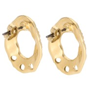 Oval hollow textured stud earrings 23x16 mm 3 holes - Gold-plated x2