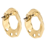Oval hollow textured stud earrings 23x16 mm 3 holes - Gold-plated x2
