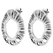 Oval hollow textured stud earrings 23x16mm 3 holes Aged sterling silver veneer x2