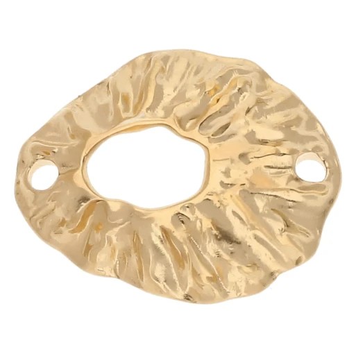 Textured hollow oval spacer 19.5x16 mm - Gilded with fine gold x1