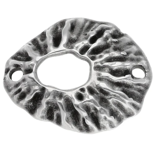Textured hollow oval divider 19.5x16 mm - Aged fine silver veneer x1
