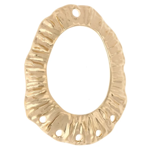 Textured hollow oval chandelier pendant 35x27 mm 5 holes - Gilded with fine gold x1