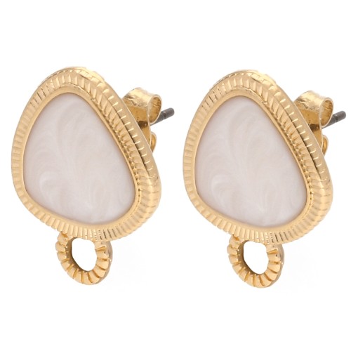 Rounded Triangle Stud Earrings 19.5x15 mm - Gold-plated - Blanc Nacré x2