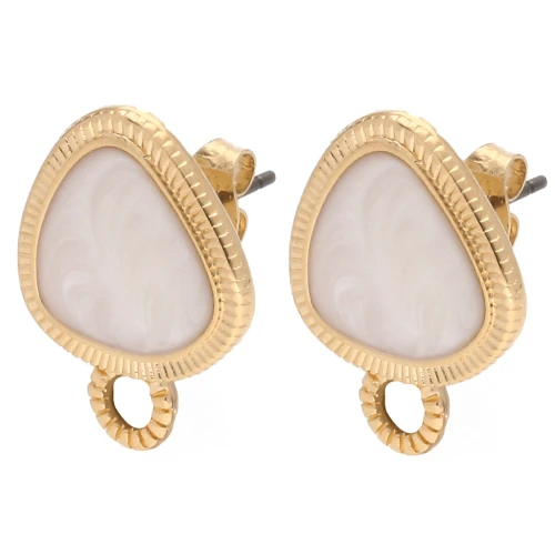 Rounded Triangle Stud Earrings 19.5x15 mm - Gold-plated - Blanc Nacré x2