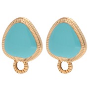 Rounded triangle stud earrings 19.5x15 mm - Gilded with fine gold - Turquoise x2