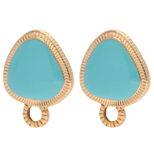 Rounded triangle stud earrings 19.5x15 mm - Gilded with fine gold - Turquoise x2