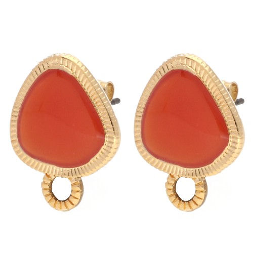 Rounded triangle stud earrings 19.5x15 mm - Gilded with fine gold - Topaz x2