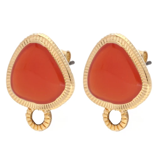 Rounded triangle stud earrings 19.5x15 mm - Gilded with fine gold - Topaz x2