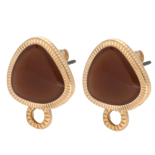 Rounded triangle stud earrings 19.5x15 mm - Gold-plated - Brown x2