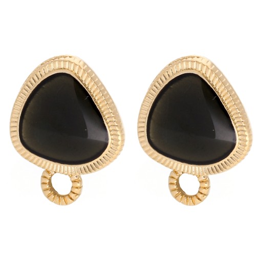 Rounded triangle stud earrings 19.5x15 mm - Gold-plated - Black x2