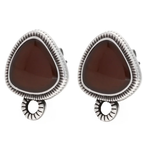 Rounded Triangle Stud Earrings 19.5x15mm - Antique Brown Fine Silver Plating x2