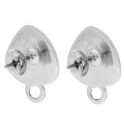 Rounded Triangle Stud Earrings 19.5x15mm - Antique Brown Fine Silver Plating x2