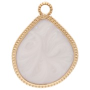 Irregular drop pendant 32x24 mm epoxy resin - Gilded with fine gold - Pearlescent white