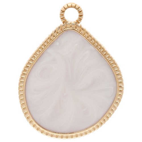 Irregular drop pendant 32x24 mm epoxy resin - Gilded with fine gold - Pearlescent white