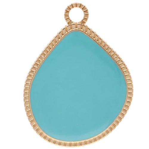 Irregular drop pendant 32x24 mm epoxy resin - Gilded with fine gold - Turquoise
