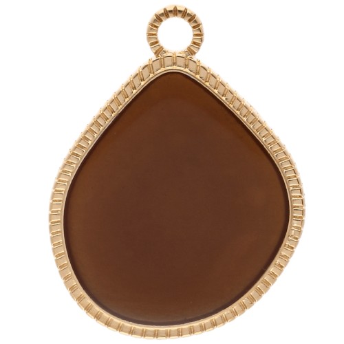 Pendant irregular drop 32x24 mm epoxy resin - Gilded with fine gold - Brown x1