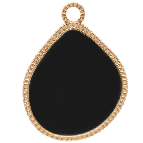 Pendant irregular drop 32x24 mm epoxy resin - Gilded with fine gold - Black x1