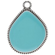 Pendant irregular drop 32x24 mm epoxy Veneer Aged Fine Silver - Turquoise