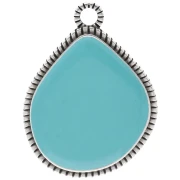 Pendant irregular drop 32x24 mm epoxy Veneer Aged Fine Silver - Turquoise
