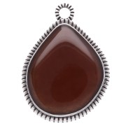 Pendant irregular drop 32x24 mm epoxy - Antique fine silver plating - Brown
